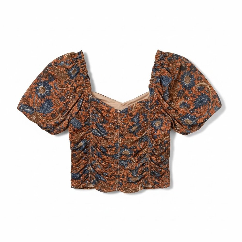 NWT House of Harlow 1960 Ruched Puff Sleeve Top M
